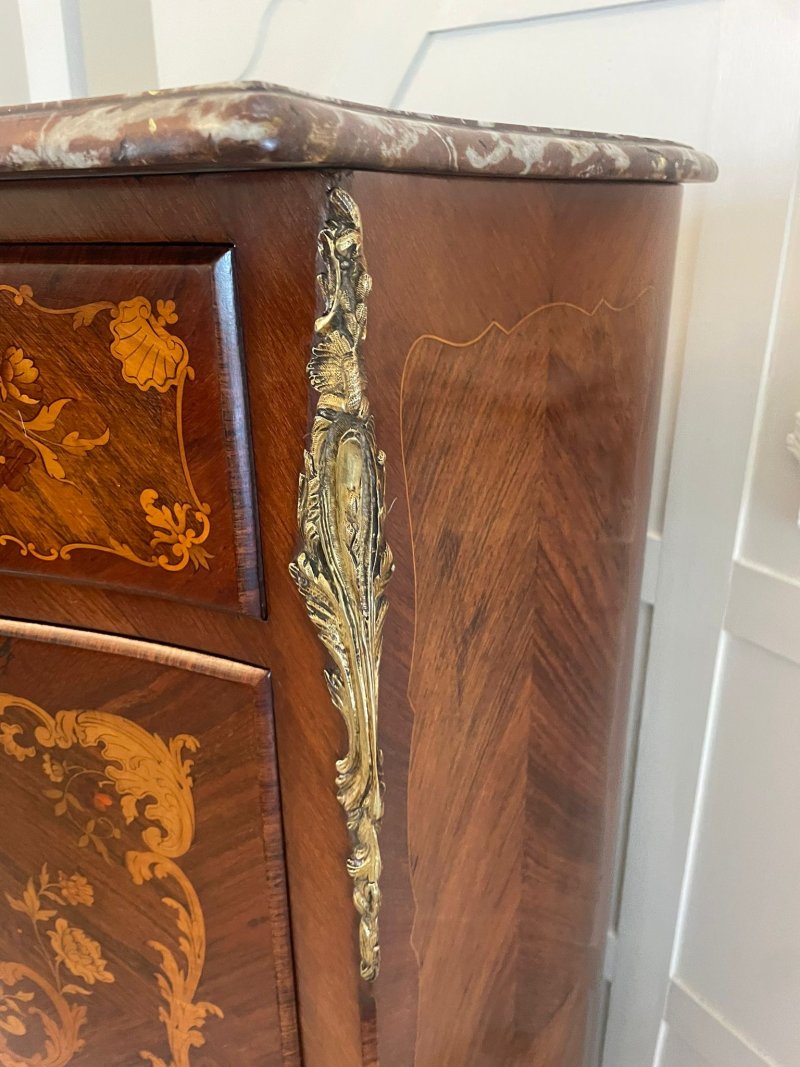 Antique Victorian French Quality Kingwood Marquetry Inlaid Marble Top Bombe Shaped Secretaire Chest - Image 11